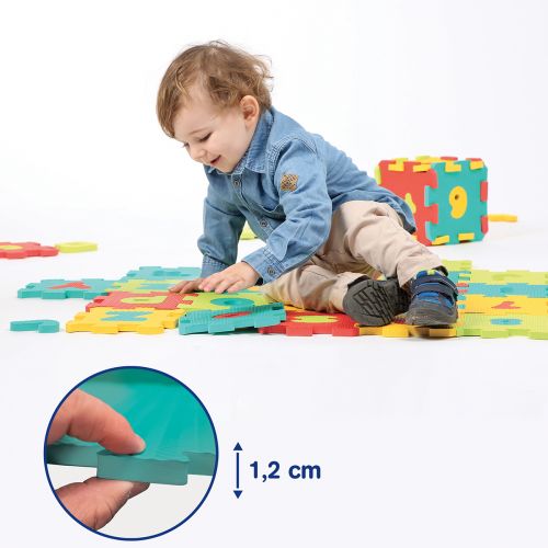 Are you looking for a comfortable play surface or a large 3D puzzle? Enjoy both! The Letters and Numbers foam tiles insulates your baby from the cold and absorbs impacts.