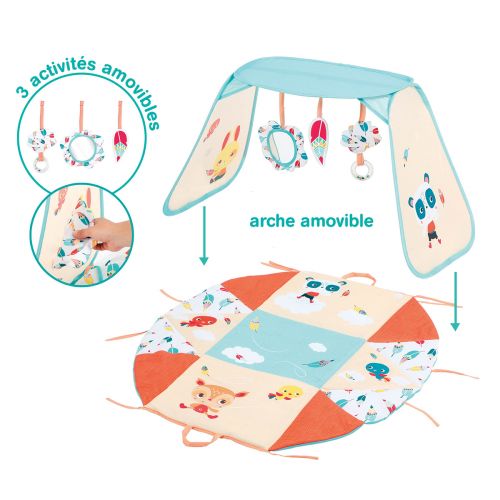 Clever, practical 3-in-1 playmat! Set up the arch with its learning activities, or lay it down flat on the floor and open up the side panels for a lovely play area! The lightweight mat and pop-up arch are easy to fold away.