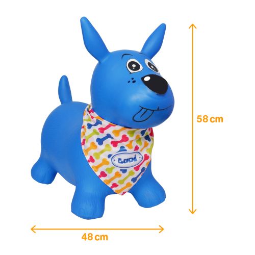 This bouncing dog will become the ideal friend of the toddlers. Baby grows and bounces with his small dog! Soft and thick plastic. Customisable Bandana. 