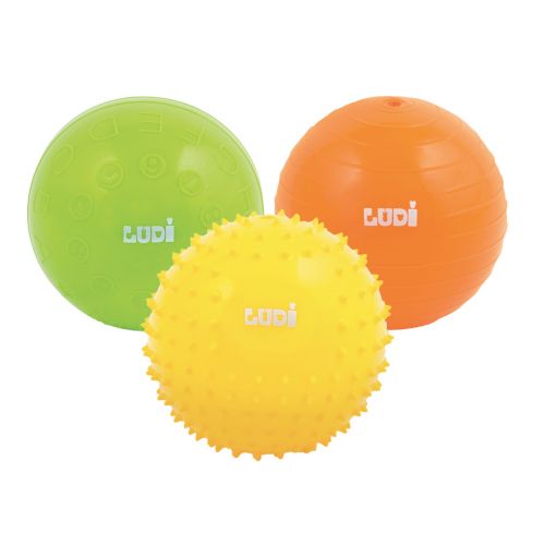 Pack of 3 sensory balls that stimulates touch receptors, which helps babies improve their sense of balance when they are first learning to walk.