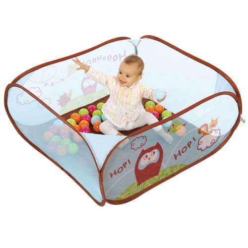 A Owl pop-up play area with 45 balls to have fun! Supple, resistant, light and little cumbersome structure. Portable, thanks to the pop-up system, it follows the family an all his travels.