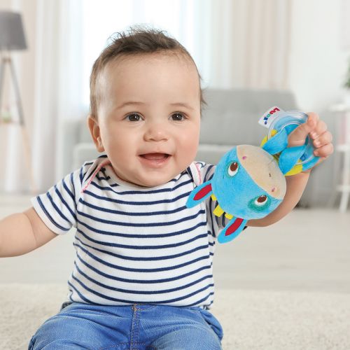 Soft fabric rattle with a harmonious little bell and a teething ring. Stimulates your baby's grasp reflex. Develops dexterity. Hygienic.