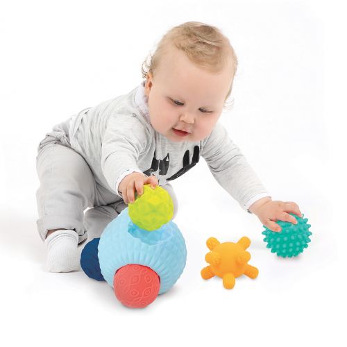 3D Multiball puzzle comprising one large ball and 5 small sensory balls. Little balls in different colours, shapes and sizes to stoke children’s curiosity.