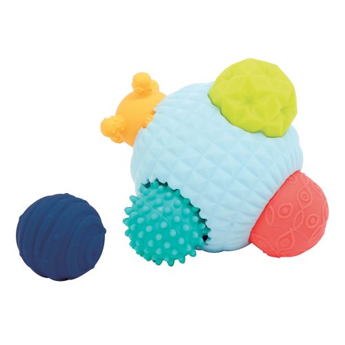 Puzzle multi balles de LUDI. Un puzzle en 3D formé d'une grande balle et de 5 petites balles sensorielles. Balles aux couleurs, formes et tailles différentes pour attiser la curiosité des enfants. Développent la dextérité de bébé, de sa mémoire et de sa logique. 100% PVC, Hygiénique. Pour les enfants dès 3 mois. Référence produit 30065.