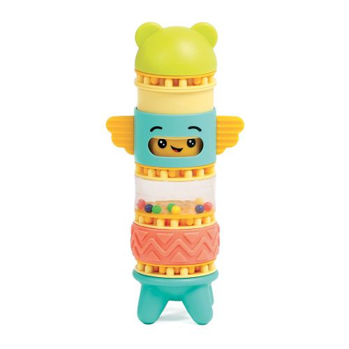 This awakening toy is a new kind of building toy, consisting of 6 pieces you can pile up and slot together to make a little, totem-like figure.