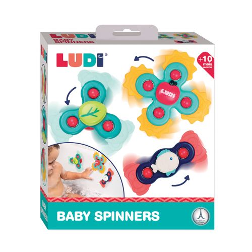 Lot de 3 de jouets pour Bébé qui s'accrochent sur toutes surfaces lisses grâce à leur ventouse. Faciles à actionner et à arrêter ils développent la dextérité et l'acuité visuelle.