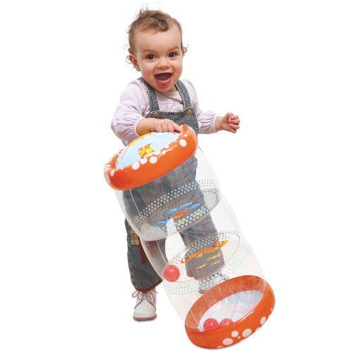 Baby roller « Mer» de LUDI. Cylindre gonflable transparent au décor amusant, avec balles sonores qui stimulent la curiosité de Bébé. Aide au développement de la dextérité et de la motricité de Bébé. Pour les enfants de plus de 6 mois. Référence produit 3452.