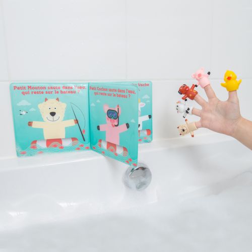Bath or early years book with finger puppets that are found in the story.
