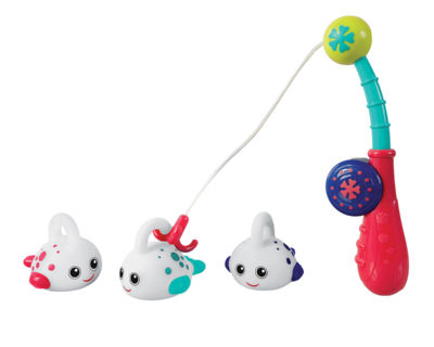 Colourful line fishing with four funny little fish to catch. Share beautiful moments at bath time!