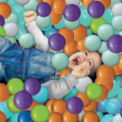 There multicoloured game balls are ideal as a finishing touch to your play area or for making a ball pit Sport line. 250 game balls orange, blue, green, purple and grey.