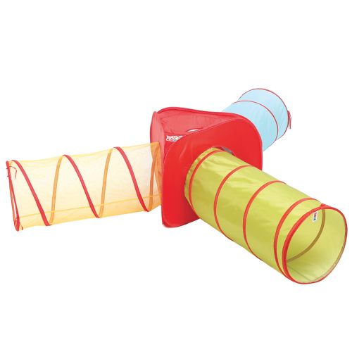 Three tunnels to assemble to create a large motor skills course. This lightweight, flexible and compact unit easily unfolds and folds into its included bag. 