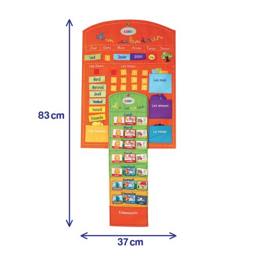 A weekly planner and calendar neatly packaged in one activity toy. Children can learn to find their bearings in time and to organise themselves. 
