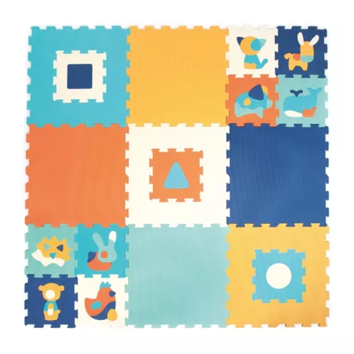 Tapis Mousse Jumbo de LUDI. Une grande surface de 180 x 180 cm, confortable pour jouer en sécurité ! Le tapis isole l’enfant du froid et amortit les chocs. Puzzle ludique : 2D, 3D ou jeu d’encastrement avec les petites dalles, les formes géométriques et les animaux. Hygiénique, utilisation indoor. Pour les enfants de plus de 10 mois. Référence produit 10014.