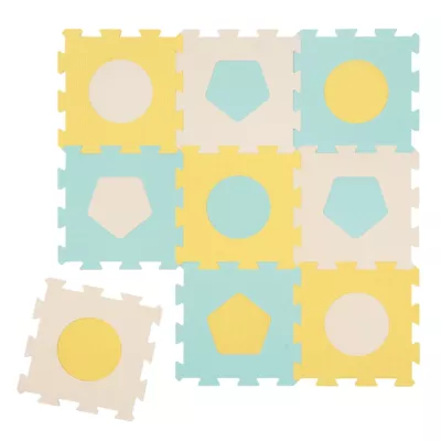 The Pastel Foam mat is a spacious and comfortable surface for safe play. This shock-absorbent mat protects your child from cold floors. Play puzzle: 2D or 3D jigsaw puzzle with geometric shapes.