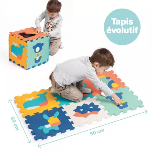 6 dalles avec des animaux à recomposer et à encastrer. Le tapis isole l’enfant du froid et amortit les chocs. Ce puzzle offre une belle surface confortable pour jouer en sécurité ! Référence du produit LUDI 10019.