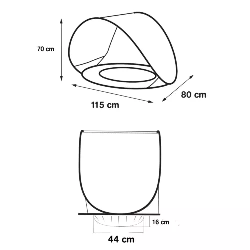 Tente et Piscine pop-up Plage. Piscine à l'échelle de l'enfant recouverte d'une tente anti-UV pour le protéger du soleil, du vent et du sable (sac de transport + 4 fixations au sol inclus). Référence produit 2206.