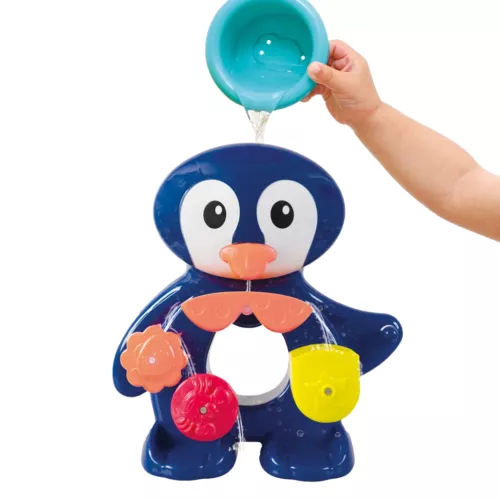 Coffret de bain Pingouin LUDI. Les pingouins amusent les petits à l’heure du bain ! Composé d’un pingouin avec moulin à eau, de verres gigognes et figurines. Fixation : ventouses. Référence produit 2240.