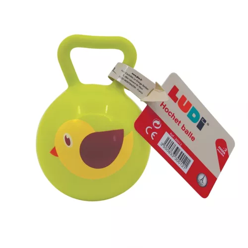 Ball rattle assortment from LUDI. Soft plastic rattles with a harmonious little bell, designed for easy handling. Develops baby's dexterity. Hygienic. For children from 3 months. Product reference 30012.