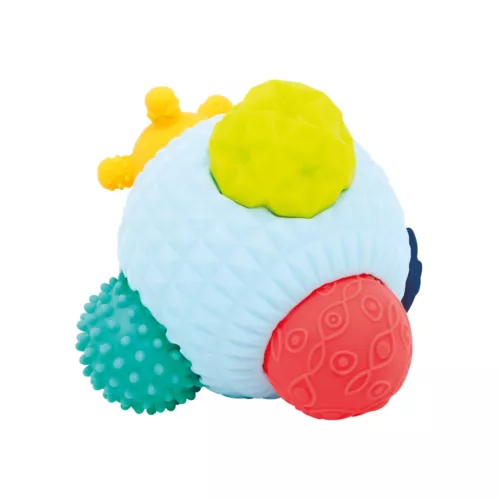 LUDI multi-ball puzzle. A 3D puzzle made up of a large ball and 5 small sensory balls. Balls in different colours, shapes and sizes to stimulate children's curiosity. Develops baby's dexterity, memory and logic. 100% PVC, hygienic. For children from 3 months. Product reference 30065.