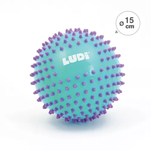 Two-coloured sensory balls from LUDI. A ball with soft pimples that develops baby's sense of touch while having fun. Ideal for learning to coordinate movements. Soft, light and hygienic plastic. For children from 6 months. Product reference 30068.