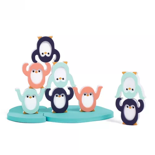 Testez l'équilibre de ses 8 pingouins ! Jeu de concentration à jouer également dans le bain. Flotte sur l'eau et se colle aux parois du bain. Inclus : 2 plateformes et 1 filet de rangement.