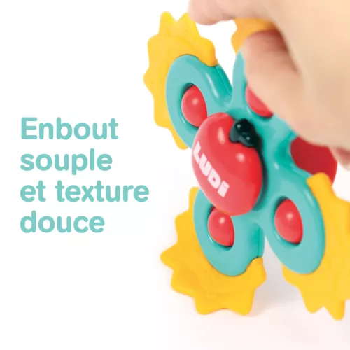 Lot de 3 jolis spinners pour Bébé qui s'accrochent sur toutes surfaces lisses grâce à leur ventouse. Faciles à actionner et à arrêter ils développent la dextérité et l'acuité visuelle.