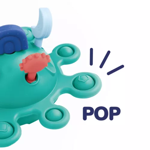 Multi-sensory stimulation toy. Its soft material, size and ergonomic shape make it easy to hold. Play with notches and pop bubbles to develop fine motor skills. From 10 months.