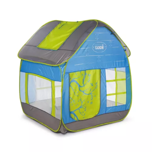 Maison cottage, tente de jardin de LUDI. Une grande tente idéale pour les jeux en extérieur. Pop-up, la tente se plie et se déplie facilement et se range dans son sac. Tissu anti-UV, sol résistant. Pour les enfants de plus de 2 ans. Référence produit 5210.