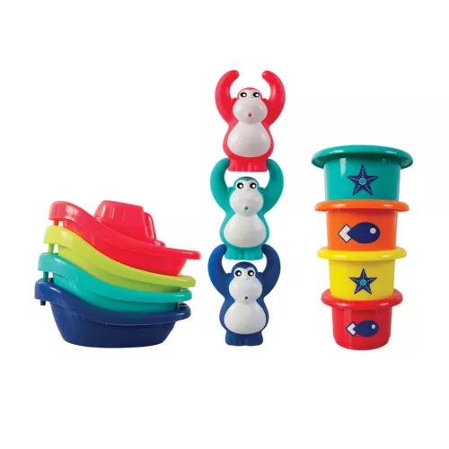 Coffret de bain « Petits bateaux » de LUDI. Un petit set de bain complet ! Composé de quatre bateaux, quatre gobelets gigognes percés et trois petits singes rigolos pour imaginer encore plus d'aventures ! Pour les enfants de plus de 10 mois. Référence produit 40028.