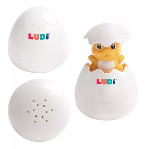 LUDI magic egg. An original and fun bath game! Dip the dino in the water and its head will pop out of the egg. Easy to catch, baby will enjoy watching the rain fall. For children over 10 months. Product reference 40060.