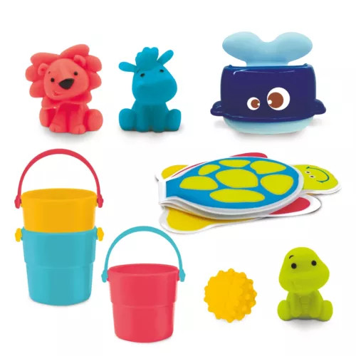 Valisette de bain de LUDI. Un florilège de petits jouets pour s’amuser à l’heure du bain et une valisette pour tout ranger ! Pratique, elle est facile à transporter. A emmener à la mer ou à la piscine. Plastique solide et hygiénique. Pour les enfants de plus de 10 mois. Référence produit 40062.