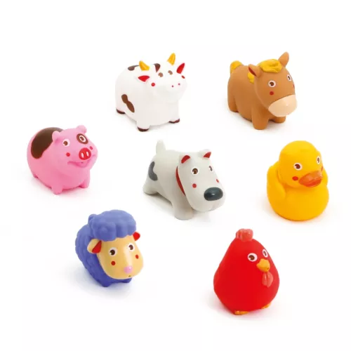 Baby can have a great water fight as he discovers the 7 farm animals included in their storage jar. Thanks to their soft, hard-wearing plastic, baby can also chew them to massage his gums. From 10 months.