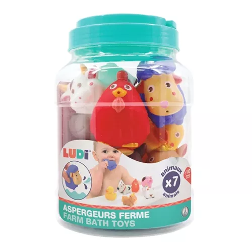 Baby can have a great water fight as he discovers the 7 farm animals included in their storage jar. Thanks to their soft, hard-wearing plastic, baby can also chew them to massage his gums. From 10 months.