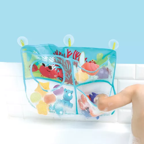 Organisateur de bain de LUDI. 3 grands rangements pour organiser sa salle de bain. Se fixe à la faïence grâce aux 3 ventouses super adhérentes ! Référence produit 40072.