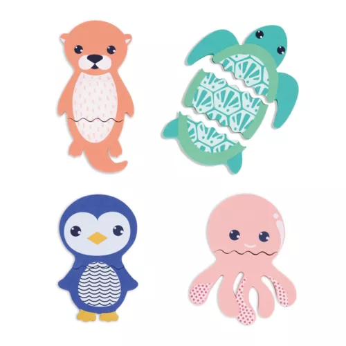 4 brightly coloured foam animals that float and stick perfectly to the sides of the bath. Soft, lightweight material for safe play. From 10 months.