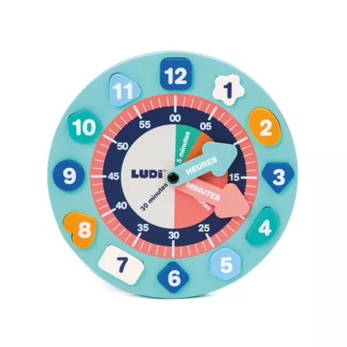 Horloge éducative en mousse pour apprendre à se repérer dans le temps tout en s'amusant. ! 2 aiguilles mobiles et 12 blocs numérotés de 1 à 12, avec des formes et des couleurs différentes. Dès 3 ans .