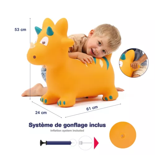 This cheerful dinosaur will quickly become an essential playmate for children! Rebounded, it can be used like a bouncing ball with its two ‘ear grips’. From 10 months.