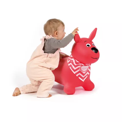 This jumping dog will be the perfect playmate for little ones! Baby will grow and bounce with his little dog! Use: indoors/outdoors. Soft, thick plastic. Great stability. Customisable bandana. Pump included. From 10 months.