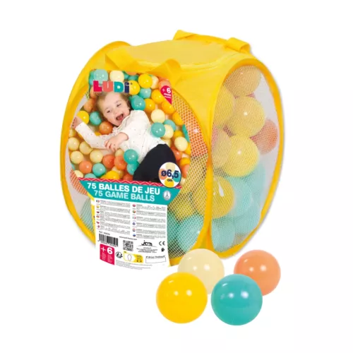 Pack of 75 balls ideal for adding to children's play areas or creating a ball pool. Anti-crush balls. Hygienic, for indoor-outdoor use. From 6 months.