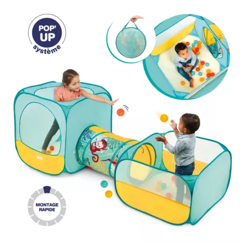 A large play area for group fun! Comprising a cube, a tunnel and a ball play area. Supplied with 30 balls to play with straight away! From age 2.